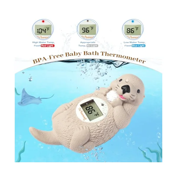 Doli Yearning Otter Baby Bath Thermometer Safety For Bathtub | Toddlers Floating Bath Temp Toy, Bathtub Thermometer, at Fahrenheit and Celsius degree - Light brown otter