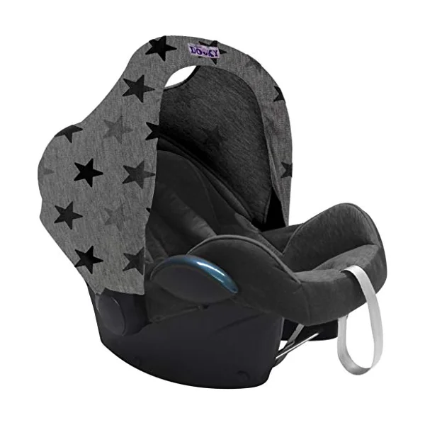 Dooky Hoody Cover for Baby Car Seat/ Pram/ Stroller/ Pushchair, Universal Fit, Protects from Sun, Wind and Light Rain, UPF 50+ UV Protection, Easy to Install and Wash, Grey Stars