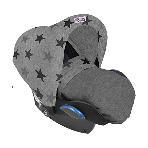 Dooky Hoody Cover for Baby Car Seat/ Pram/ Stroller/ Pushchair, Universal Fit, Protects from Sun, Wind and Light Rain, UPF 50+ UV Protection, Easy to Install and Wash, Grey Stars