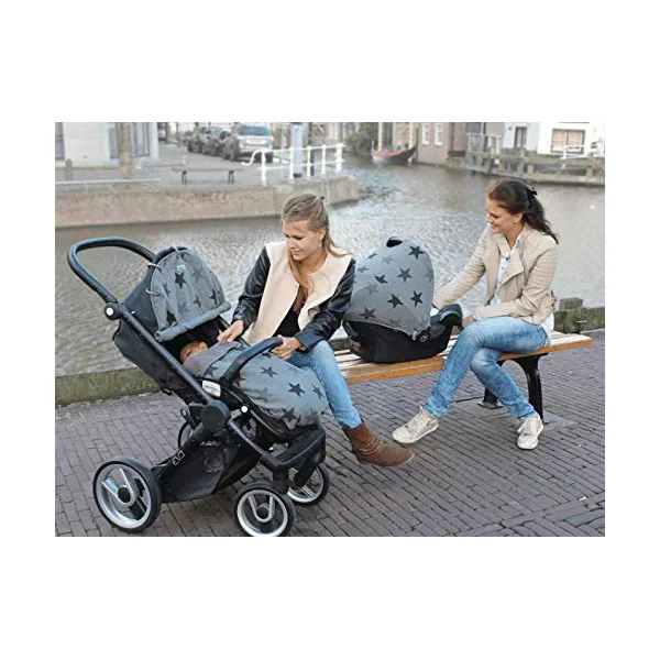 Dooky Hoody Cover for Baby Car Seat/ Pram/ Stroller/ Pushchair, Universal Fit, Protects from Sun, Wind and Light Rain, UPF 50+ UV Protection, Easy to Install and Wash, Grey Stars