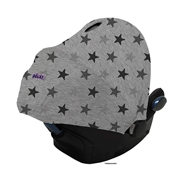 Dooky Hoody Cover for Baby Car Seat/ Pram/ Stroller/ Pushchair, Universal Fit, Protects from Sun, Wind and Light Rain, UPF 50+ UV Protection, Easy to Install and Wash, Grey Stars