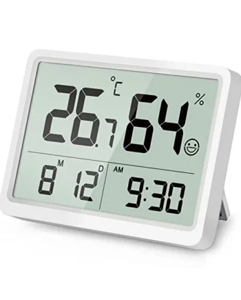 DOOMAY Digital Thermometer Indoor Hygrometer: Accurate Temperature Monitor with Large LCD Digits, Small Calibrated Humidity Meter with Time Date for Home Baby Room Garage Wine Cellar (White)