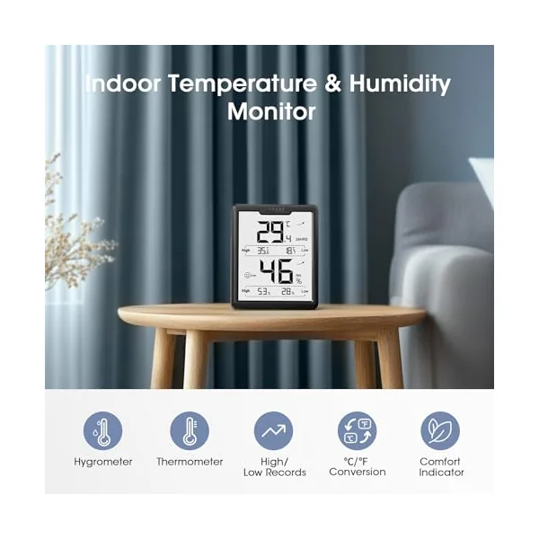 DOQAUS Room Thermometer, Humidity Meter,Digital Thermo-Hygrometer Indoor with High Low History,LCD Screen Baby Room Thermometer with High Accuracy, ℉/℃ Selectable, for Greenhouse,Nursery,Basement