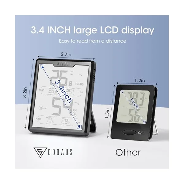 DOQAUS Room Thermometer, Humidity Meter,Digital Thermo-Hygrometer Indoor with High Low History,LCD Screen Baby Room Thermometer with High Accuracy, ℉/℃ Selectable, for Greenhouse,Nursery,Basement