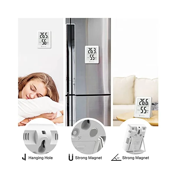 DOQAUS Room Thermometers, Mini Ambient Thermometer Room Temperature Monitor, Accurate Humidity Meter Hygrometer, Room Thermometer Indoor for Home, Office, Greenhouse, Baby Room(White)