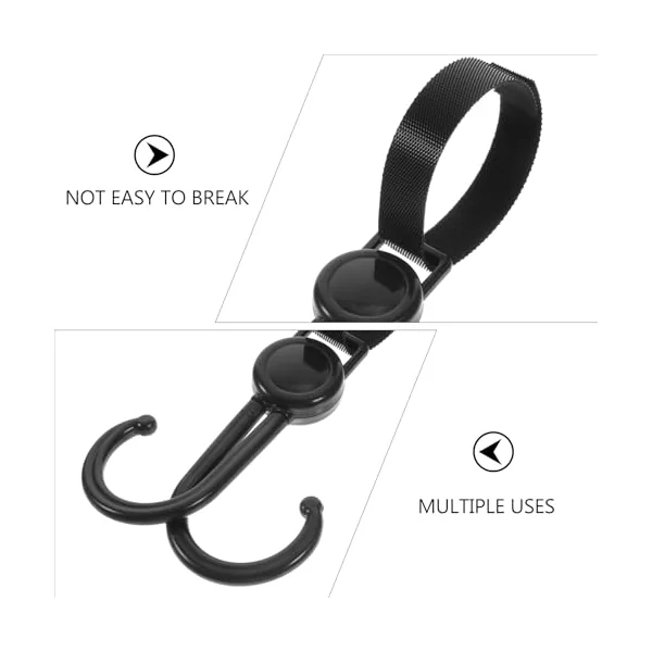 Double Hook Stroller Hanger for Bags and Shopping Cart Easy Install Multifunctional Buggy Clips for Jogging Stroller Trolley Bike and Wheelchair Use Black