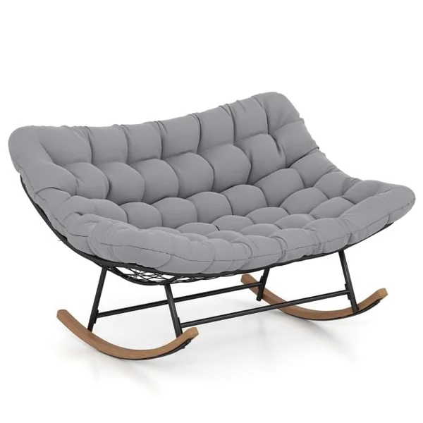 Double Papasan Rocking Chair for 2 Oversized 320 kg Outdoor Metal Loveseat with Thick Cushion