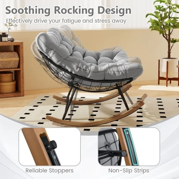 Double Papasan Rocking Chair for 2 Oversized 320 kg Outdoor Metal Loveseat with Thick Cushion