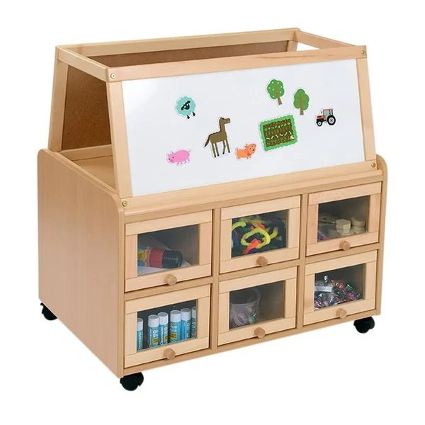 Double Sided Unit with Doors - Dry Wipe Magnetic Easel Top