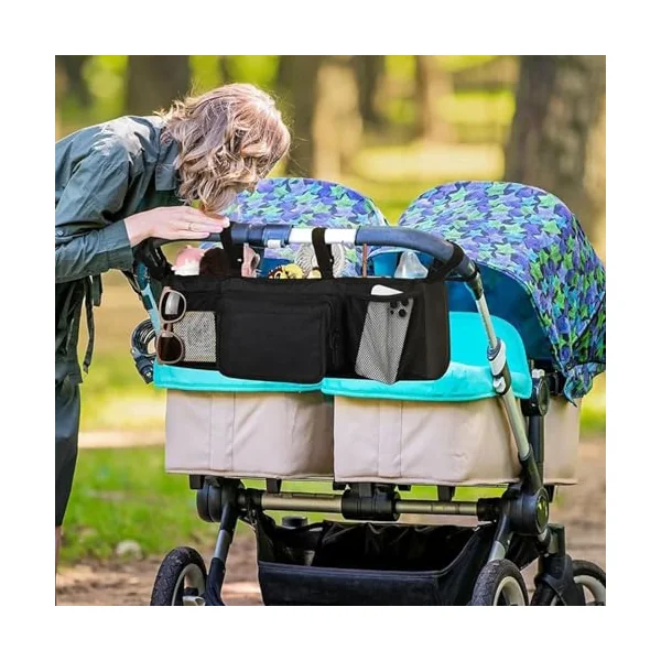 Double Stroller Accessories Lightweight 3 Compartments Organization | Compact Stroller Organizer for Travel Parents Home Outdoor Camping Walking Home