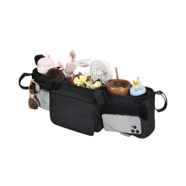 Double Stroller Caddy Waterproof Foldable Organization | Stroller Organizer for Travel Parents Home Outdoor Camping Walking Home