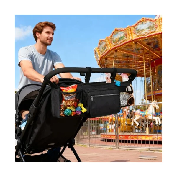 Double Stroller Caddy Waterproof Foldable Organization | Stroller Organizer for Travel Parents Home Outdoor Camping Walking Home
