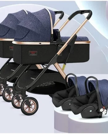 Double Stroller Side by Side, Tandem for Infant and Toddler,Baby Foldable High Landscape Shock Absorption Umbrella Twin Stroller,with Adjustable Backrest, Accessories, Brown (Color : Blue)