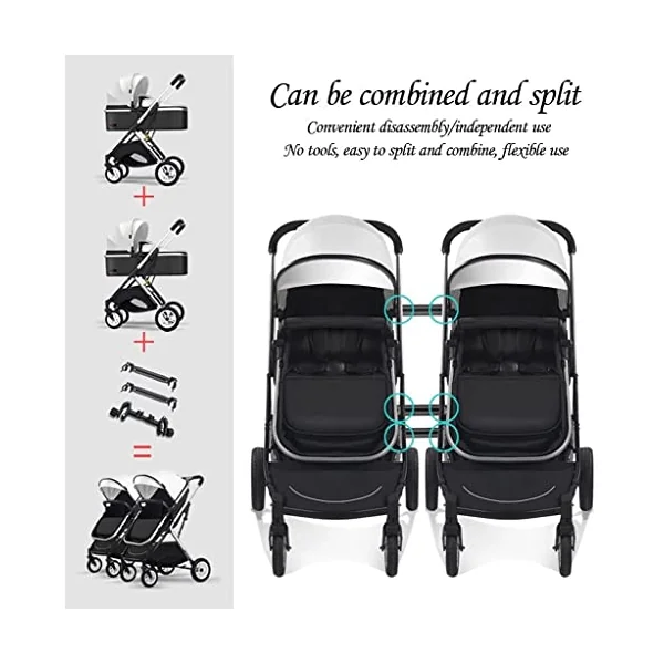 Double Stroller Side by Side, Tandem for Infant and Toddler,Baby Foldable High Landscape Shock Absorption Umbrella Twin Stroller,with Adjustable Backrest, Accessories, Brown (Color : Blue)