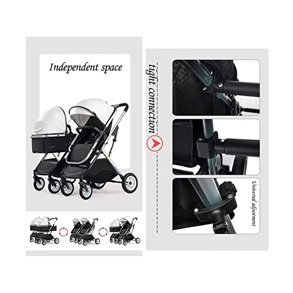 Double Stroller Side by Side, Tandem for Infant and Toddler,Baby Foldable High Landscape Shock Absorption Umbrella Twin Stroller,with Adjustable Backrest, Accessories, Brown (Color : Blue)