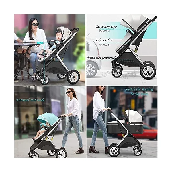 Double Stroller Side by Side, Tandem for Infant and Toddler,Baby Foldable High Landscape Shock Absorption Umbrella Twin Stroller,with Adjustable Backrest, Accessories, Brown (Color : Blue)