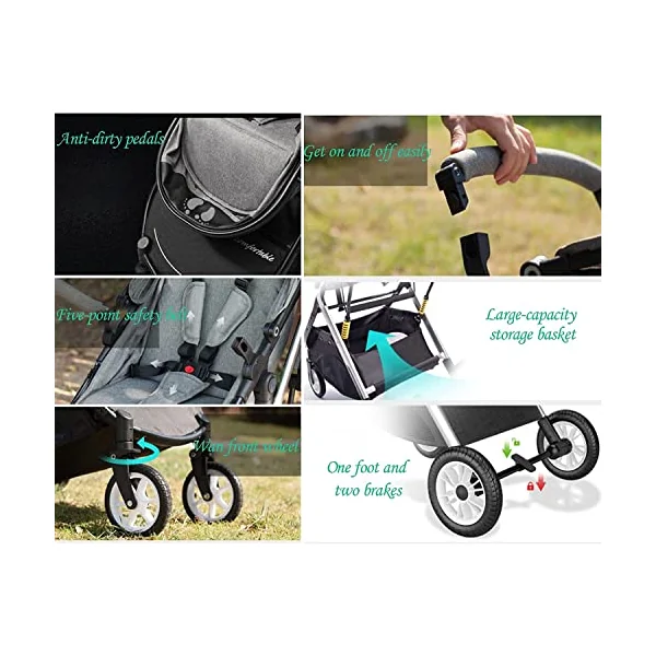 Double Stroller Side by Side, Tandem for Infant and Toddler,Baby Foldable High Landscape Shock Absorption Umbrella Twin Stroller,with Adjustable Backrest, Accessories, Brown (Color : Blue)