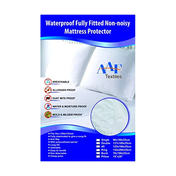 Double Waterproof Fitted Sheet Mattress Protector Non Noisy Breathable Extra Deep Breathable|Anti Allergy|Anti Dust Mite|Anti Sneezing|Anti Itching|Wipe off with Wet cloth (Waterproof Fitted Sheet, Double)