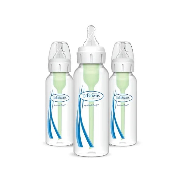 Dr. Brown's Anti-Colic Options+ Narrow Baby Bottle, 8oz/250ml, with Level 1 Slow Flow Teat, 3-Pack