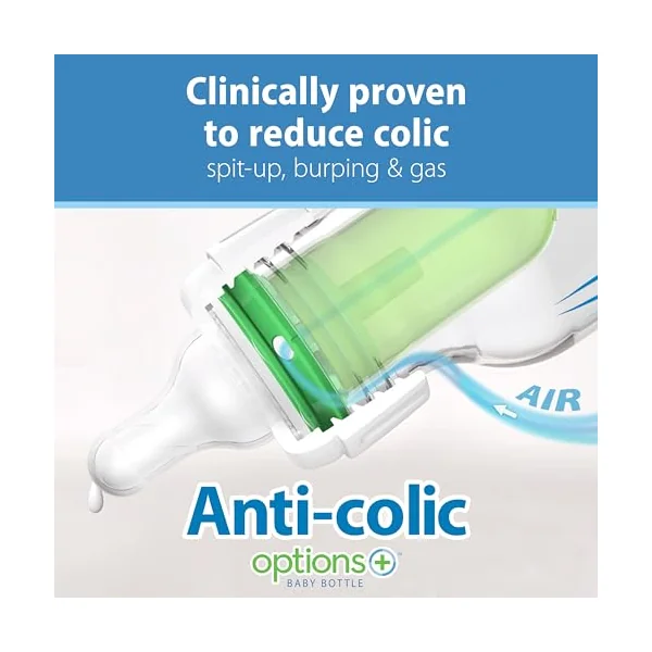 Dr. Brown's Anti-Colic Options+ Narrow Baby Bottle, 8oz/250ml, with Level 1 Slow Flow Teat, 3-Pack