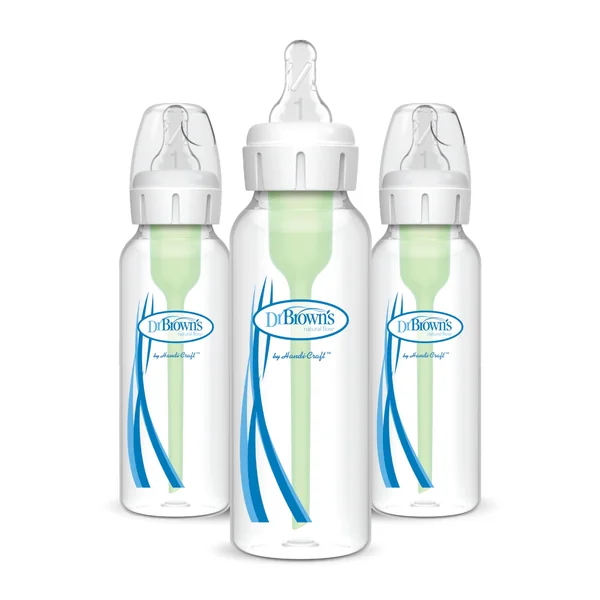 Dr. Brown's Anti-Colic Options+ Narrow Baby Bottle, 8oz/250ml, with Level 1 Slow Flow Teat, 3-Pack