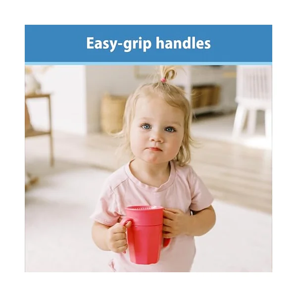 Dr. Brown's Milestones Cheers 360 Cup Spoutless Transition Cup with Handles for Easy Grip & Leak-Free Learning, Pink, 7oz/200mL, 6m+ (Colors May Vary)