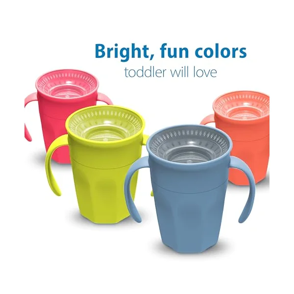 Dr. Brown's Milestones Cheers 360 Cup Spoutless Transition Cup with Handles for Easy Grip & Leak-Free Learning, Pink, 7oz/200mL, 6m+ (Colors May Vary)
