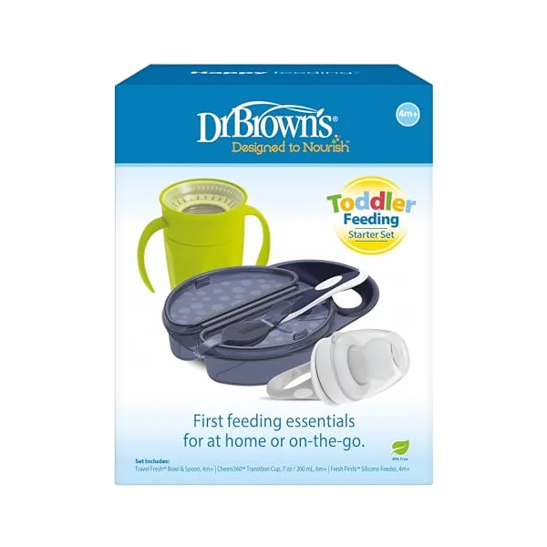 Dr. Brown's Toddler Feeding Starter Set, Travel Bundle with Cheers360 Spoutless Training Cup with Handles, 6m+, 4 Piece