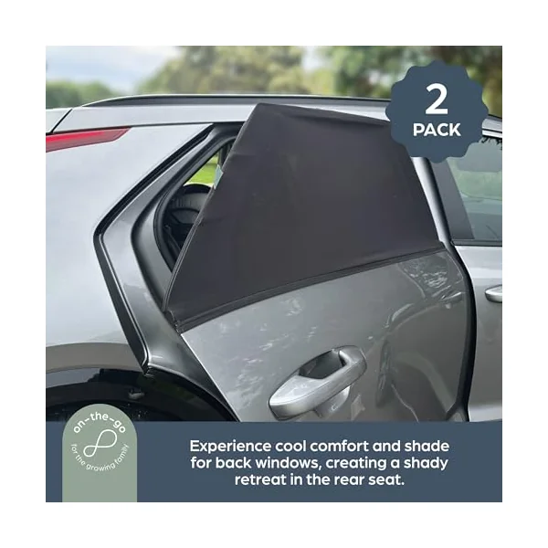 Dreambaby Car Window Shade for Baby, 2 Pack Mesh Window Sock, Protects from Sun Glare & Heat, Quality Strech Material to Fit Car Windows, Black
