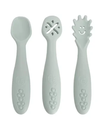 Dreambaby Scoop Mash and Twist BPA Free Silicone Toddler & Baby Spoon Set - 3 Stage Toddler Utensils for Baby Led Weaning - Soft Bite Training Spoons with Chunky EasiGrip - Seafoam Green