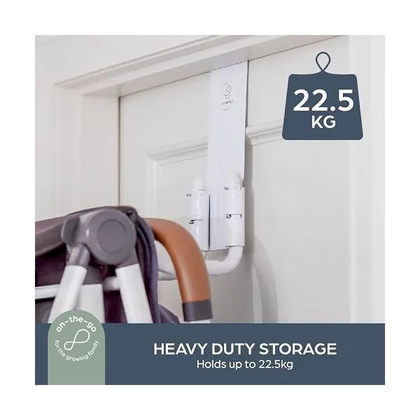 Dreambaby Strollerbuddy StrollAway Over The Door Stroller Hanger & Hook - No Drill - Heavy Duty Metal 50lb/22.5kg Capacity, Adjustable Arms - Stroller Hook for Hallway, Garage & Entryway Storage
