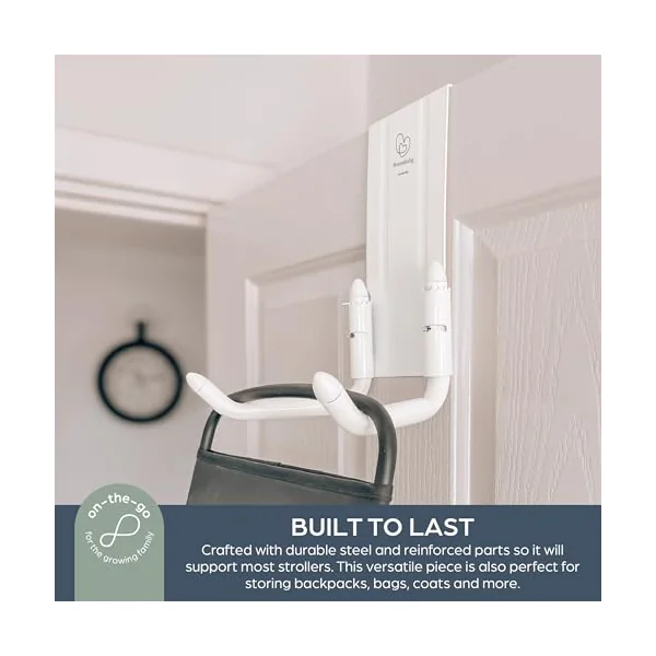 Dreambaby Strollerbuddy StrollAway Over The Door Stroller Hanger & Hook - No Drill - Heavy Duty Metal 50lb/22.5kg Capacity, Adjustable Arms - Stroller Hook for Hallway, Garage & Entryway Storage