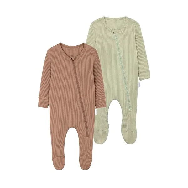 DreamBuy 2-Pack Zip Sleepsuits – Baby Essentials for Newborns | 95% Cotton Baby Grow | Unisex Baby Clothes Set | Soft Zip-Up Sleepsuit