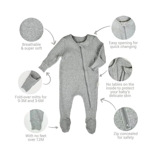 DreamBuy 2-Pack Zip Sleepsuits – Baby Essentials for Newborns | 95% Cotton Baby Grow | Unisex Baby Clothes Set | Soft Zip-Up Sleepsuit