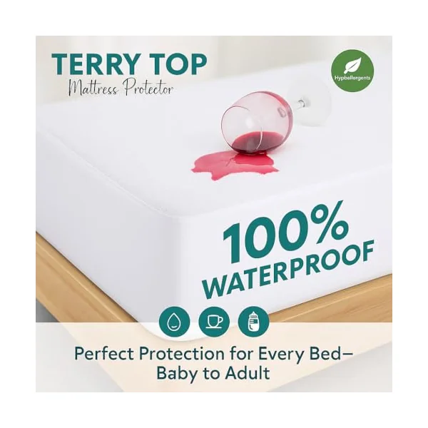 Dudu N Girlie Cot Bed Waterproof Mattress Protector - Toddler Bed Mattress Protector- Cotton Fitted Sheet for Single Cot Bed Mattress Topper - White, 70x140x15 cm.