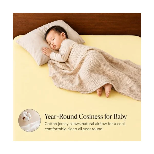 Dudu N Girlie Cotton Jersey Cot Bed Fitted Sheet, Yellow, 140x70cm, 1 Pack | Fully Elasticated, Fits up to 15cm Deep, Breathable Fabric, Easy Care