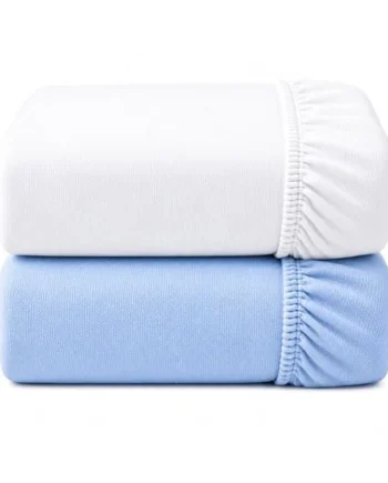 Dudu N Girlie Cotton Jersey Cot Bed Fitted Sheets, 70 cm x 140 cm, 2-Piece, White/Blue | 140x70cm Fit, Cotton Jersey Fabric, Soft Touch, Nursery Essential
