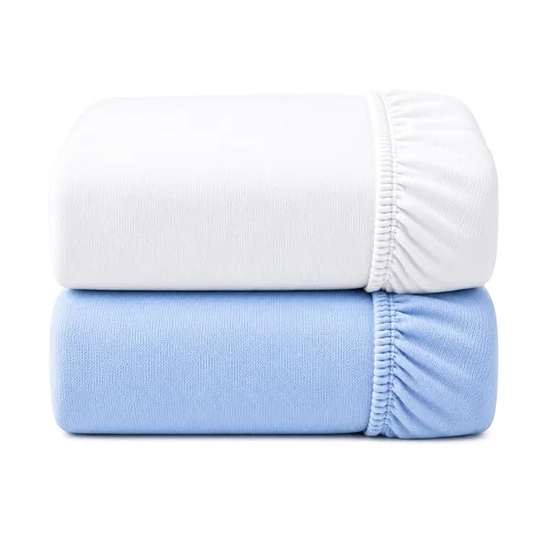 Dudu N Girlie Cotton Jersey Cot Bed Fitted Sheets, 70 cm x 140 cm, 2-Piece, White/Blue | 140x70cm Fit, Cotton Jersey Fabric, Soft Touch, Nursery Essential