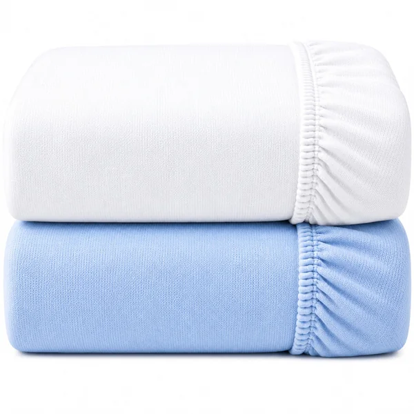 Dudu N Girlie Cotton Jersey Cot Bed Fitted Sheets, 70 cm x 140 cm, 2-Piece, White/Blue | 140x70cm Fit, Cotton Jersey Fabric, Soft Touch, Nursery Essential