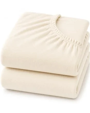 Dudu N Girlie Cotton Jersey Cot Bed Fitted Sheets, Cream, 140x70cm, 2 Pack | Fits Mattresses up to 15cm Deep, Fully Elasticated, Breathable Fabric