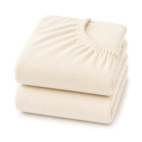 Dudu N Girlie Cotton Jersey Cot Bed Fitted Sheets, Cream, 140x70cm, 2 Pack | Fits Mattresses up to 15cm Deep, Fully Elasticated, Breathable Fabric