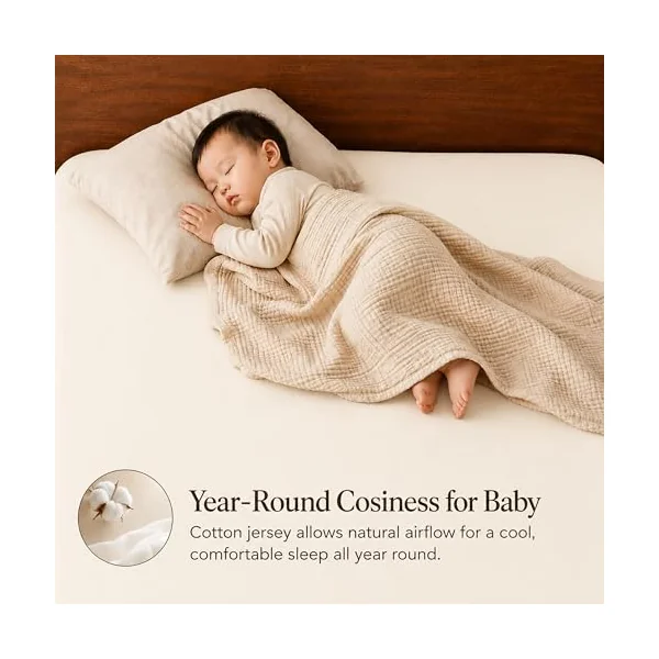 Dudu N Girlie Cotton Jersey Cot Bed Fitted Sheets, Cream, 140x70cm, 2 Pack | Fits Mattresses up to 15cm Deep, Fully Elasticated, Breathable Fabric