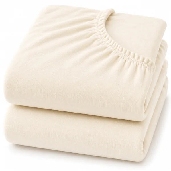 Dudu N Girlie Cotton Jersey Cot Bed Fitted Sheets, Cream, 140x70cm, 2 Pack | Fits Mattresses up to 15cm Deep, Fully Elasticated, Breathable Fabric