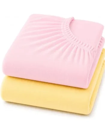 Dudu N Girlie Cotton Jersey Cot Bed Fitted Sheets, Pink & Yellow, 2 Pack | 140x70cm Fit, Fully Elasticated, Fits up to 15cm Deep, Breathable Fabric