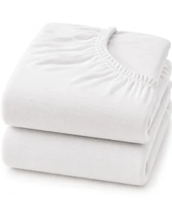 Dudu N Girlie Cotton Jersey Cot Bed Fitted Sheets, White, 140x70cm, 2 Pack | Fits Mattresses up to 15cm Deep, Fully Elasticated, Breathable Fabric