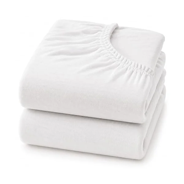 Dudu N Girlie Cotton Jersey Cot Bed Fitted Sheets, White, 140x70cm, 2 Pack | Fits Mattresses up to 15cm Deep, Fully Elasticated, Breathable Fabric