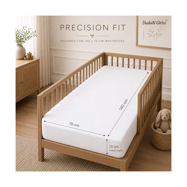 Dudu N Girlie Cotton Jersey Cot Bed Fitted Sheets, White, 140x70cm, 2 Pack | Fits Mattresses up to 15cm Deep, Fully Elasticated, Breathable Fabric