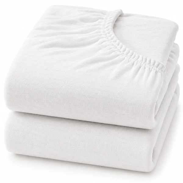 Dudu N Girlie Cotton Jersey Cot Bed Fitted Sheets, White, 140x70cm, 2 Pack | Fits Mattresses up to 15cm Deep, Fully Elasticated, Breathable Fabric