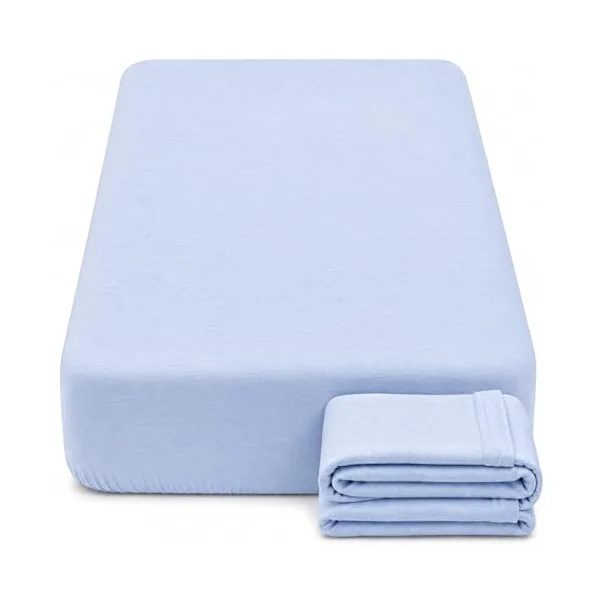 Dudu N Girlie Deep Fitted Cot Bed Sheets Cotton, Blue, 140x70cm, 2 Pack | Fully Elasticated, Fits up to 15cm Deep, Breathable Fabric, Toddler Use