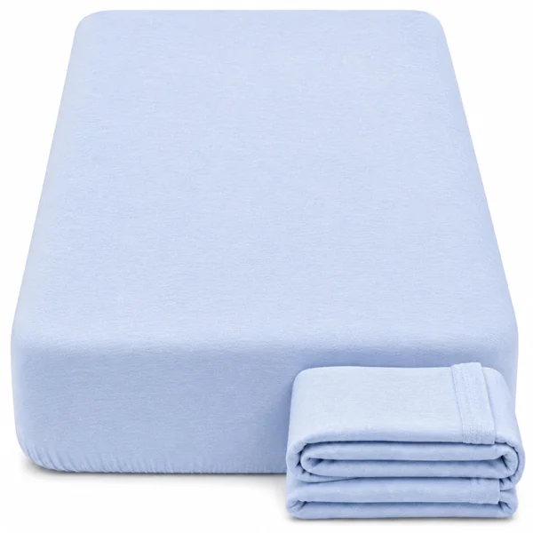 Dudu N Girlie Deep Fitted Cot Bed Sheets Cotton, Blue, 140x70cm, 2 Pack | Fully Elasticated, Fits up to 15cm Deep, Breathable Fabric, Toddler Use